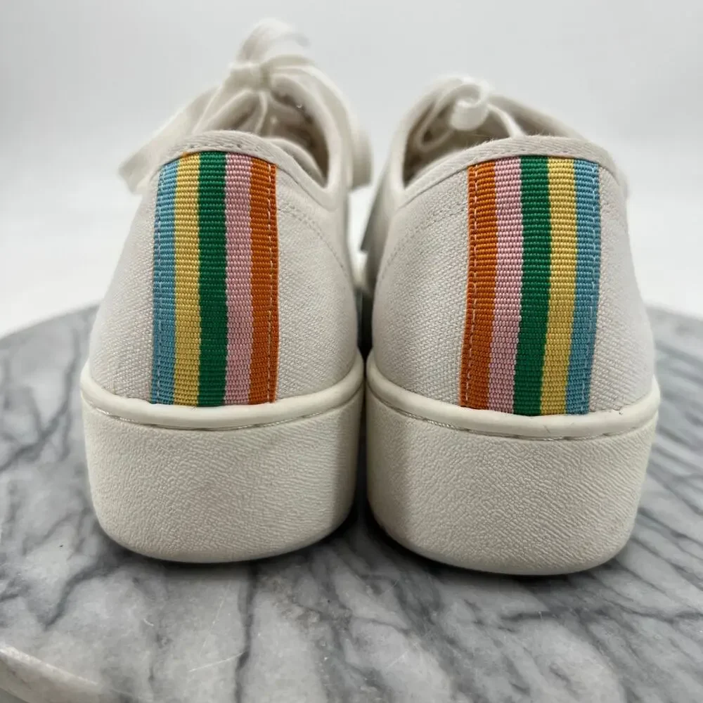 J Crew‎ Womens 6 Sneakers White Canvas Platform Low Top Lace Up Casual Shoes